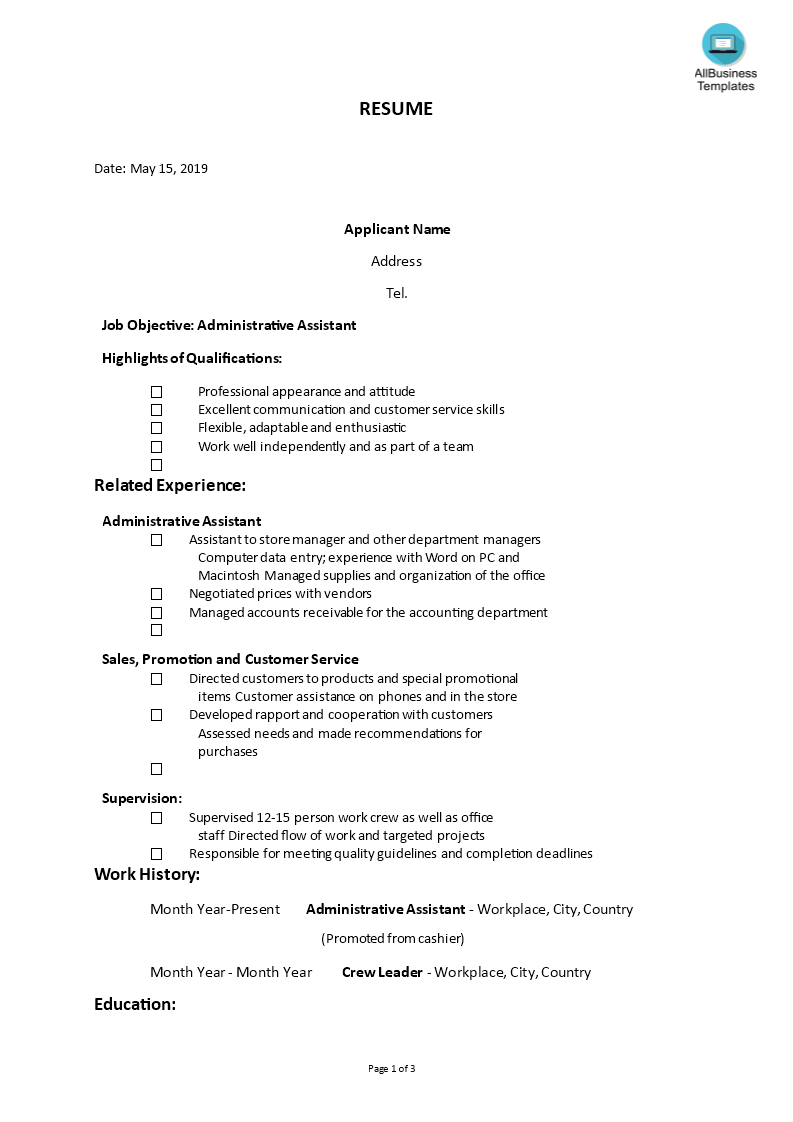Administrative Assistant Functional Resume main image