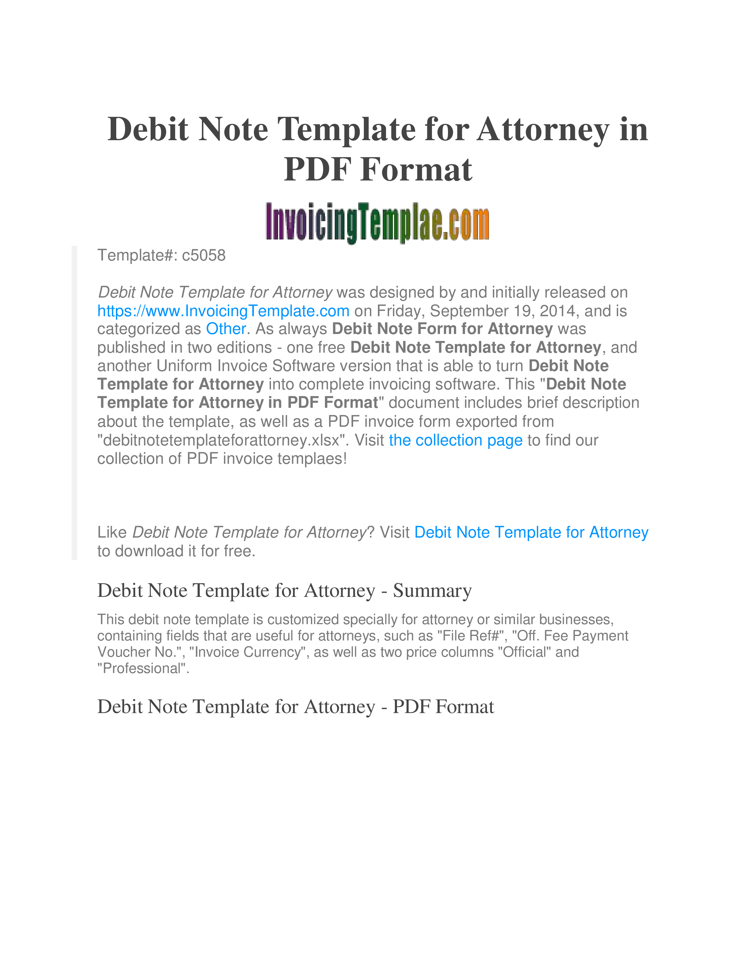 Debit Note Template for Attorney main image
