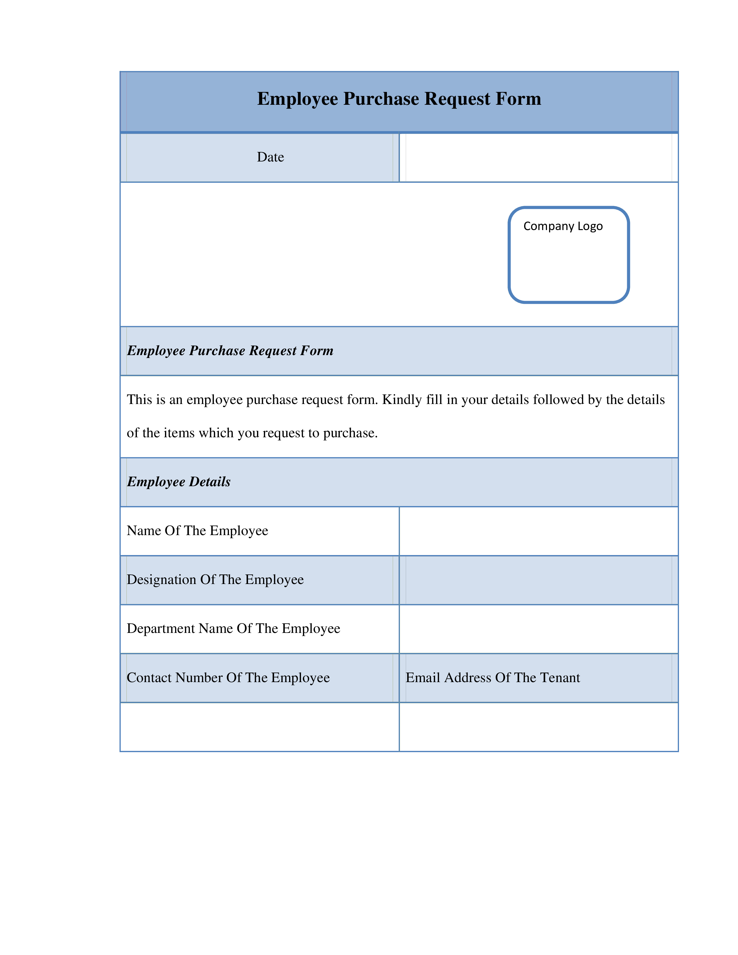Employee Purchase Request Form main image