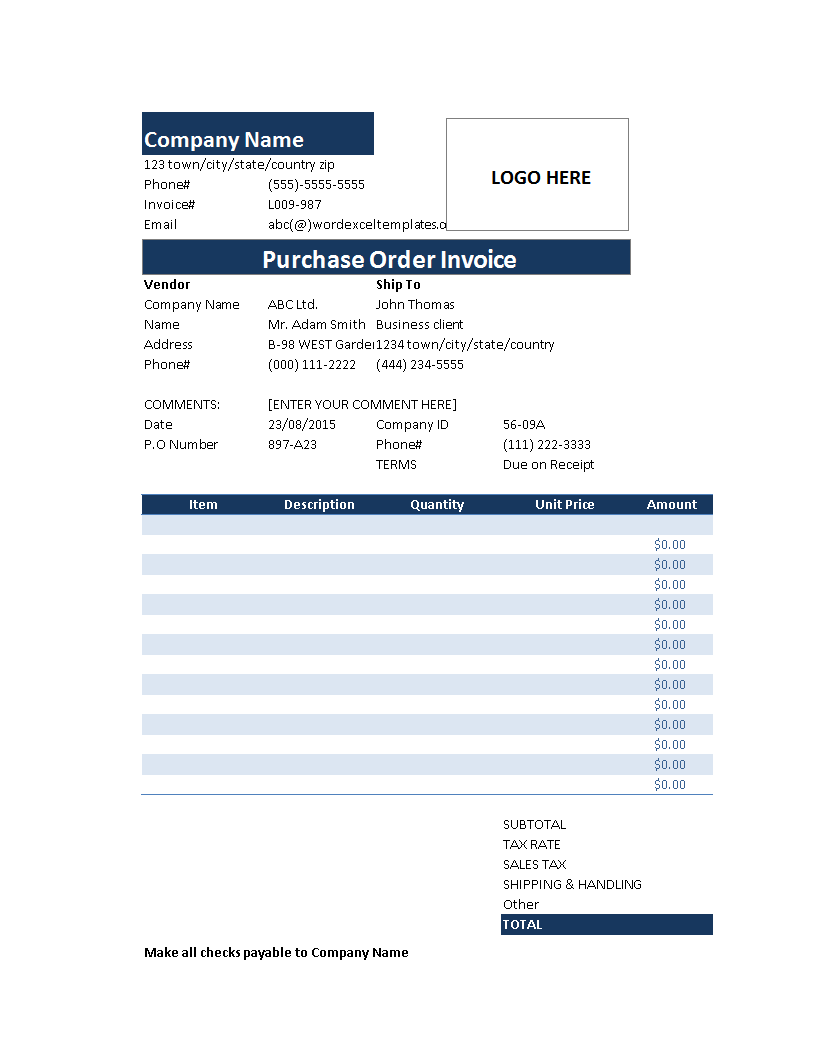 Purchase Order Invoice in Excel main image