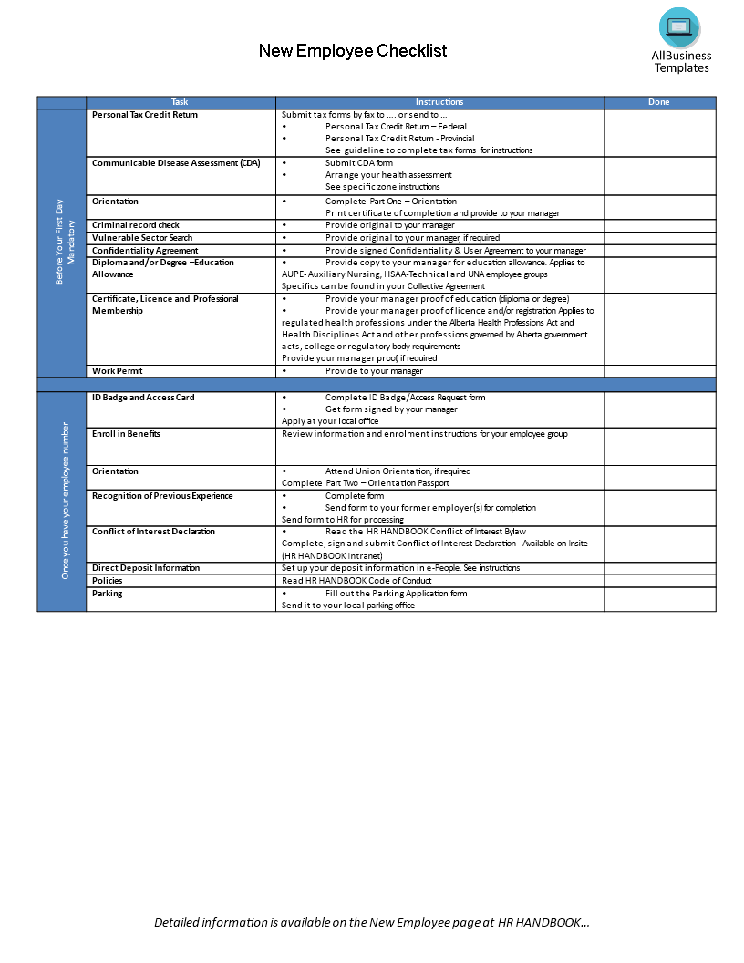 New hire employee checklist on-boarding process 模板