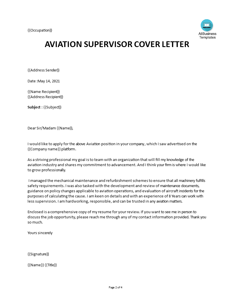 Aviation Cover Letter 模板