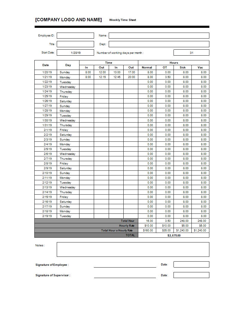 Monthly Time Sheet main image