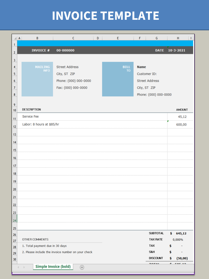 simple invoicing template template