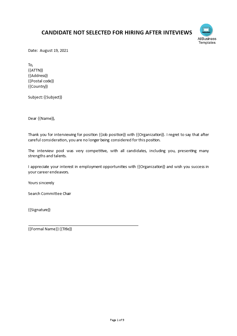 Rejection Letter for Job Interview main image