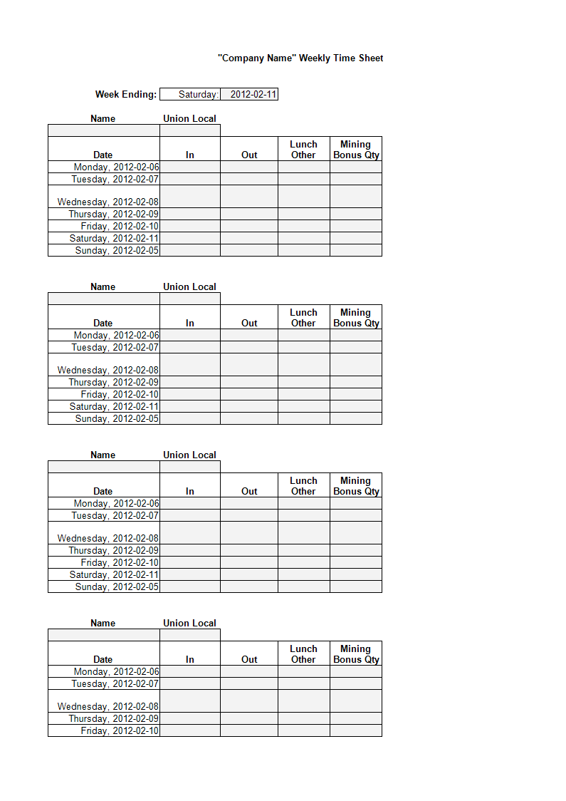 Payroll Time sheet sample 模板