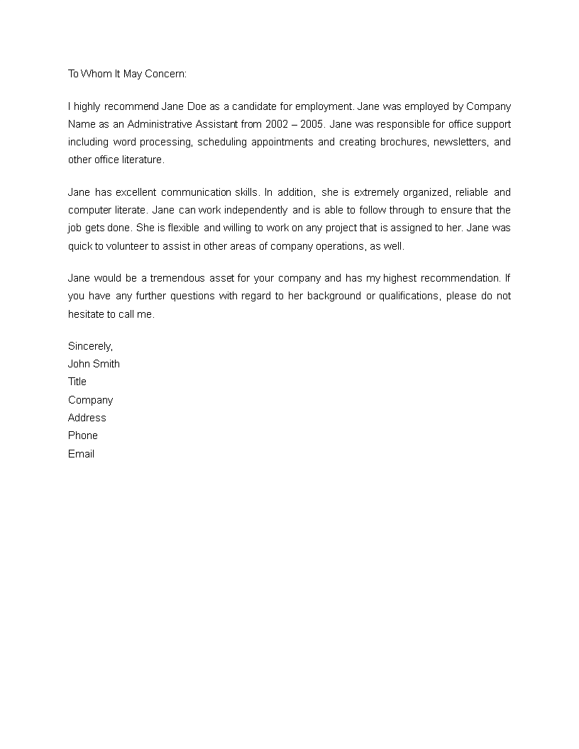 Recommendation Letter For Previous Employee main image