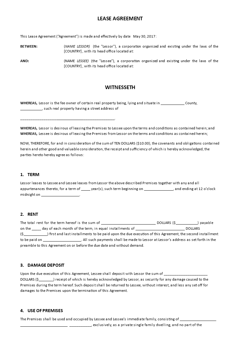 lease agreement for real estate template
