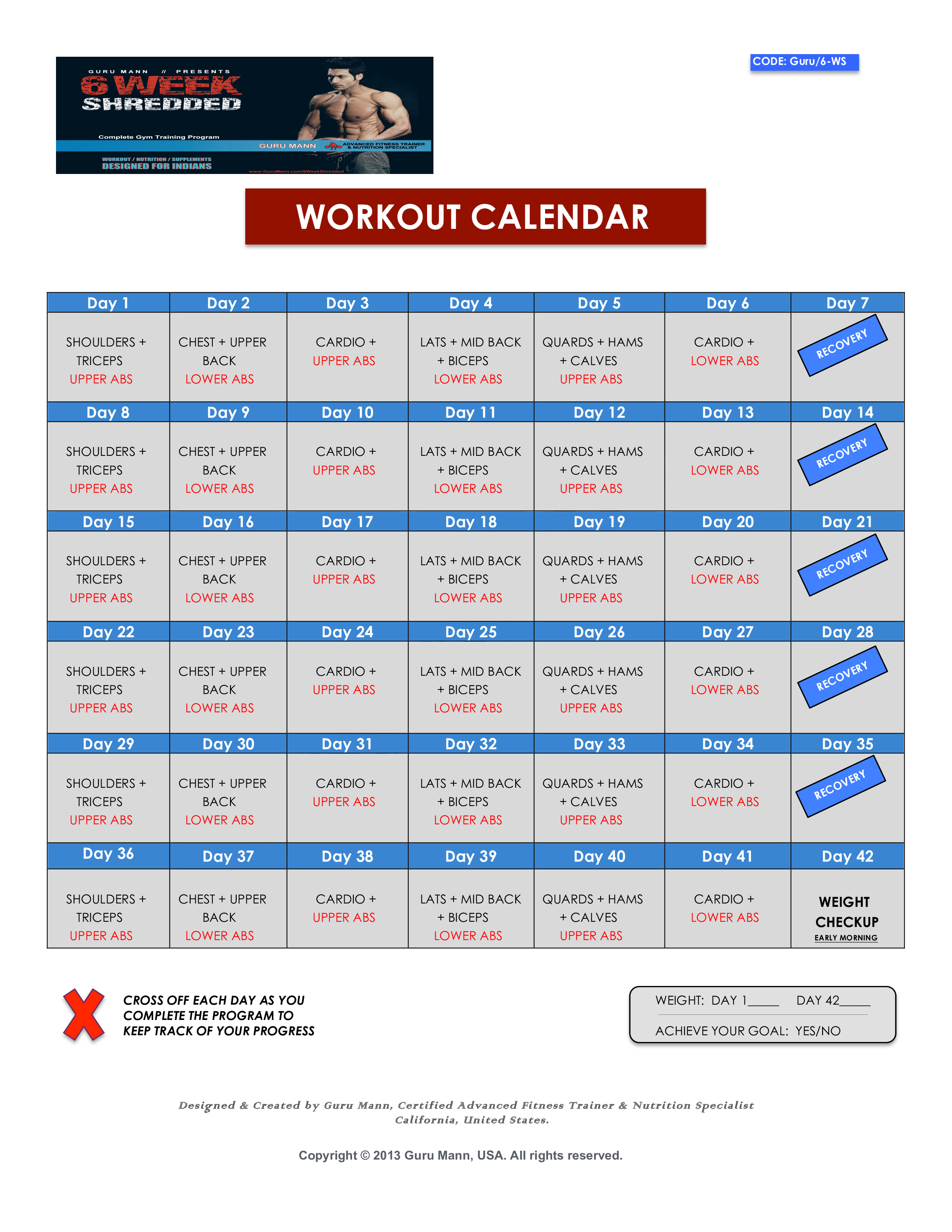 Weekly Workout Calendar Sample 模板