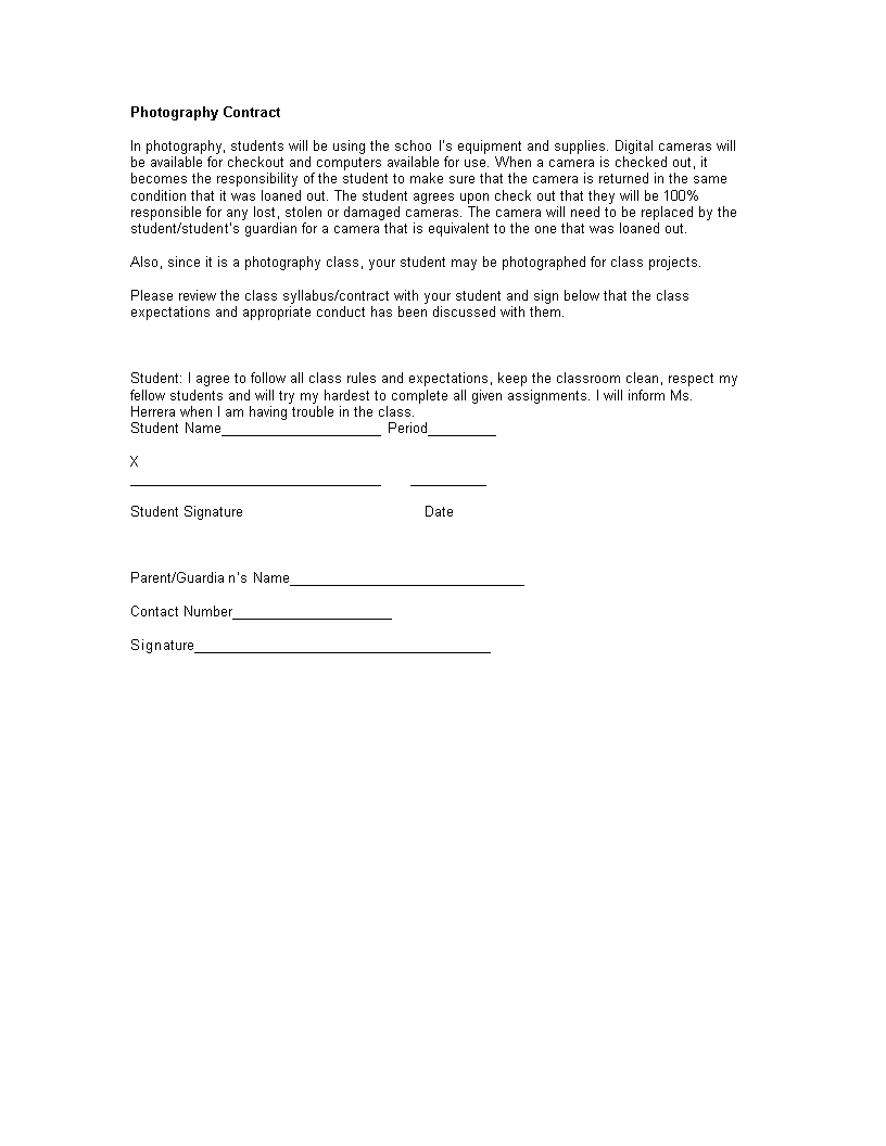 printable photography contract template