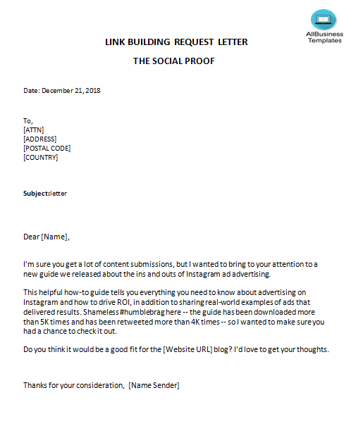 link building letter the social proof template