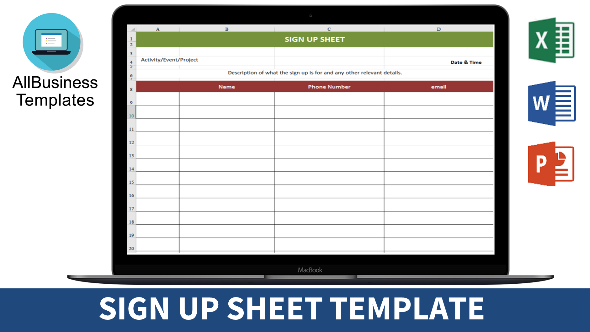 Sign Up Sheet Form 模板