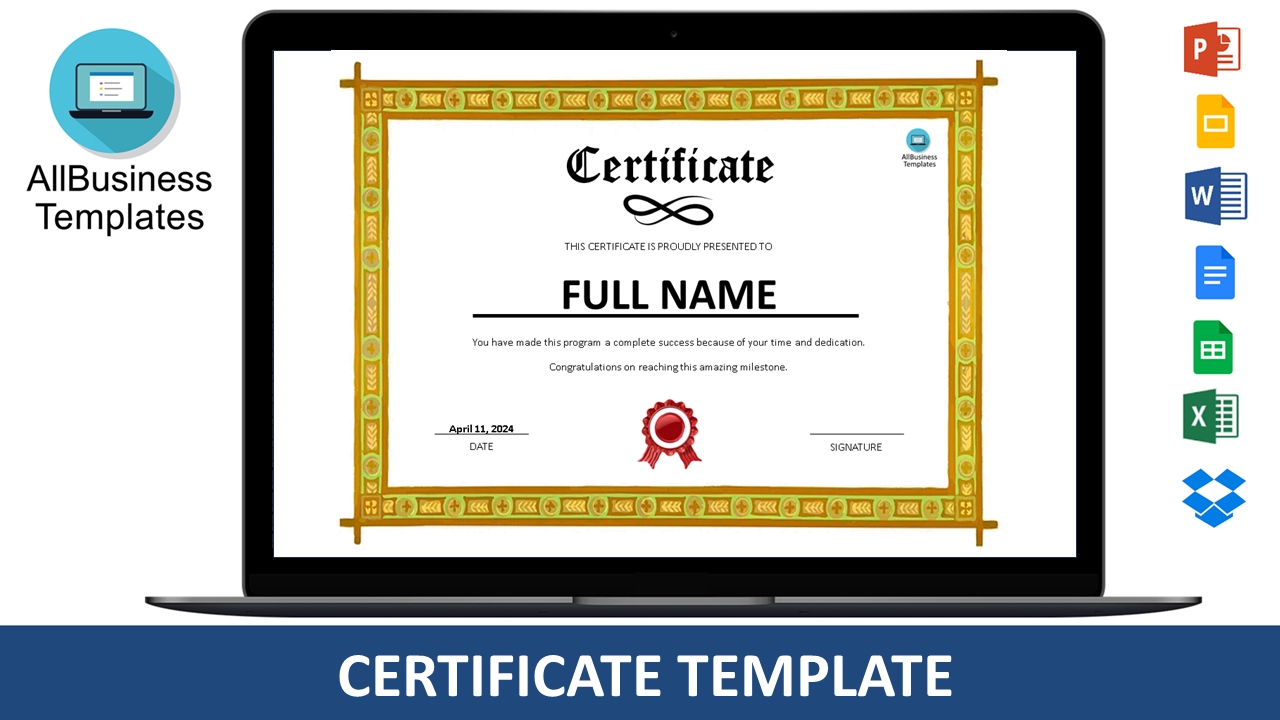 Certificate Template Google Docs 模板