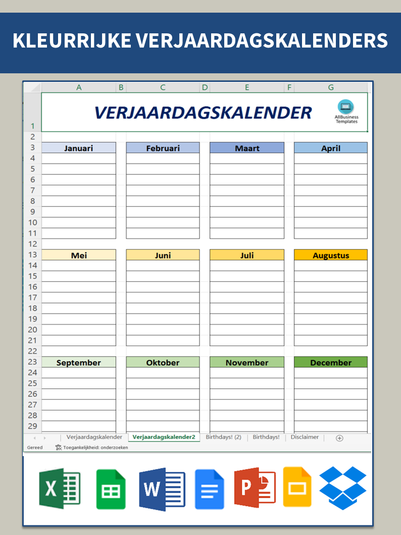 verjaardag jubileum kalender template voorbeeld afbeelding 