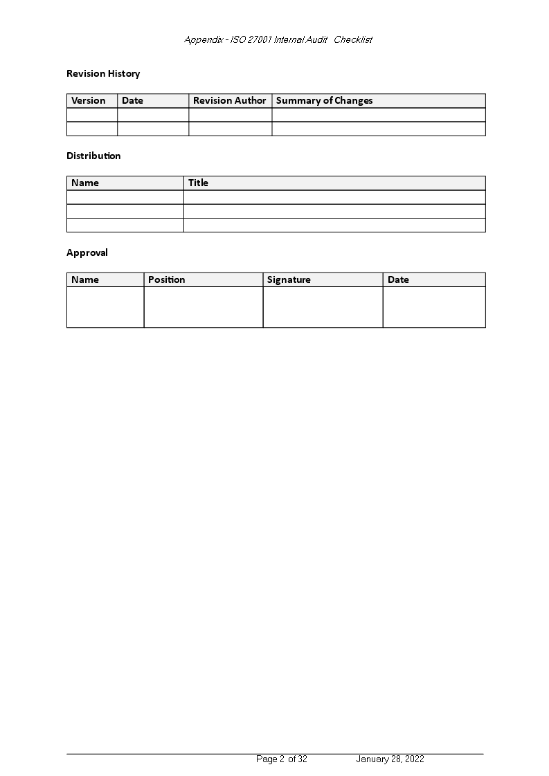 gdpr appendix iso27001 internal audit checklist template