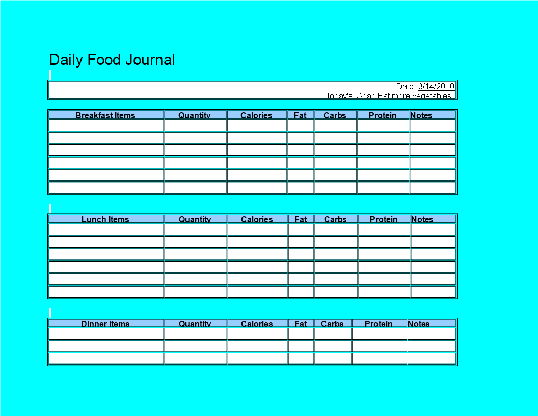 Daily Food Schedule Example 模板