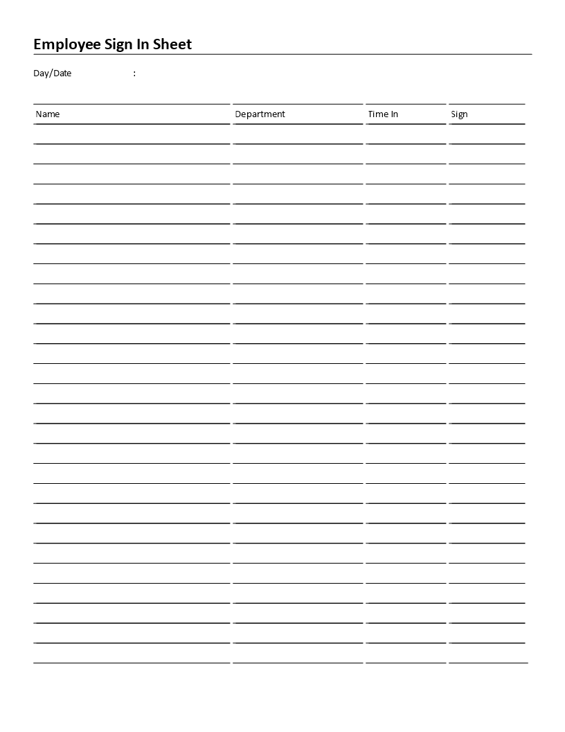 Employee Sign in Sheet template 模板