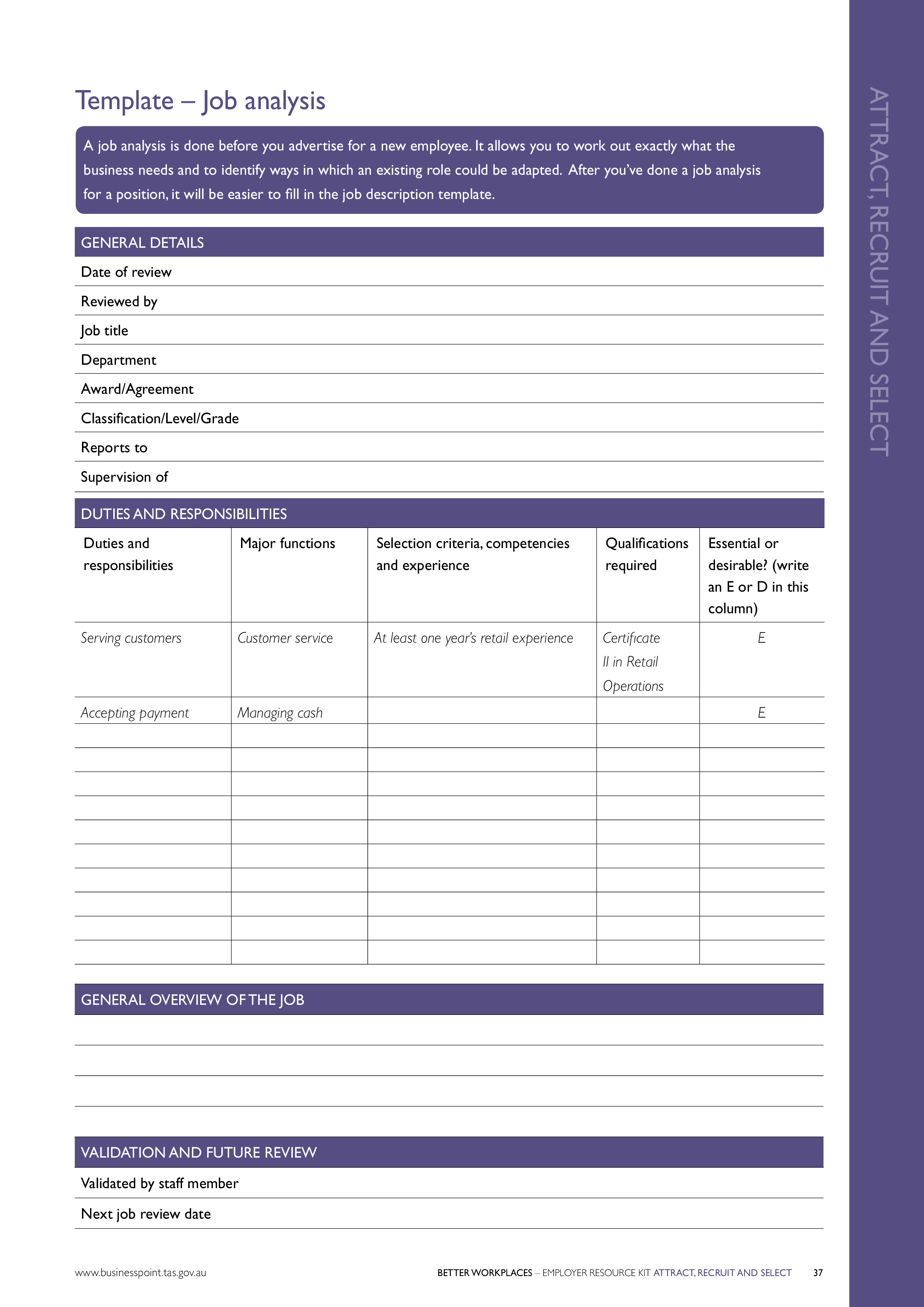 recruitment job analysis form template