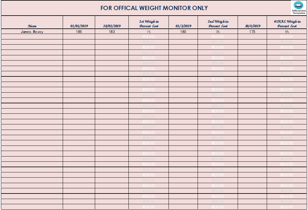 Lose Weight Monitor spreadsheet 模板