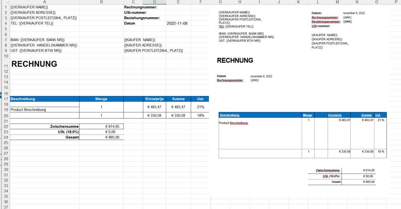 Rechnungsvorlage Excel 模板