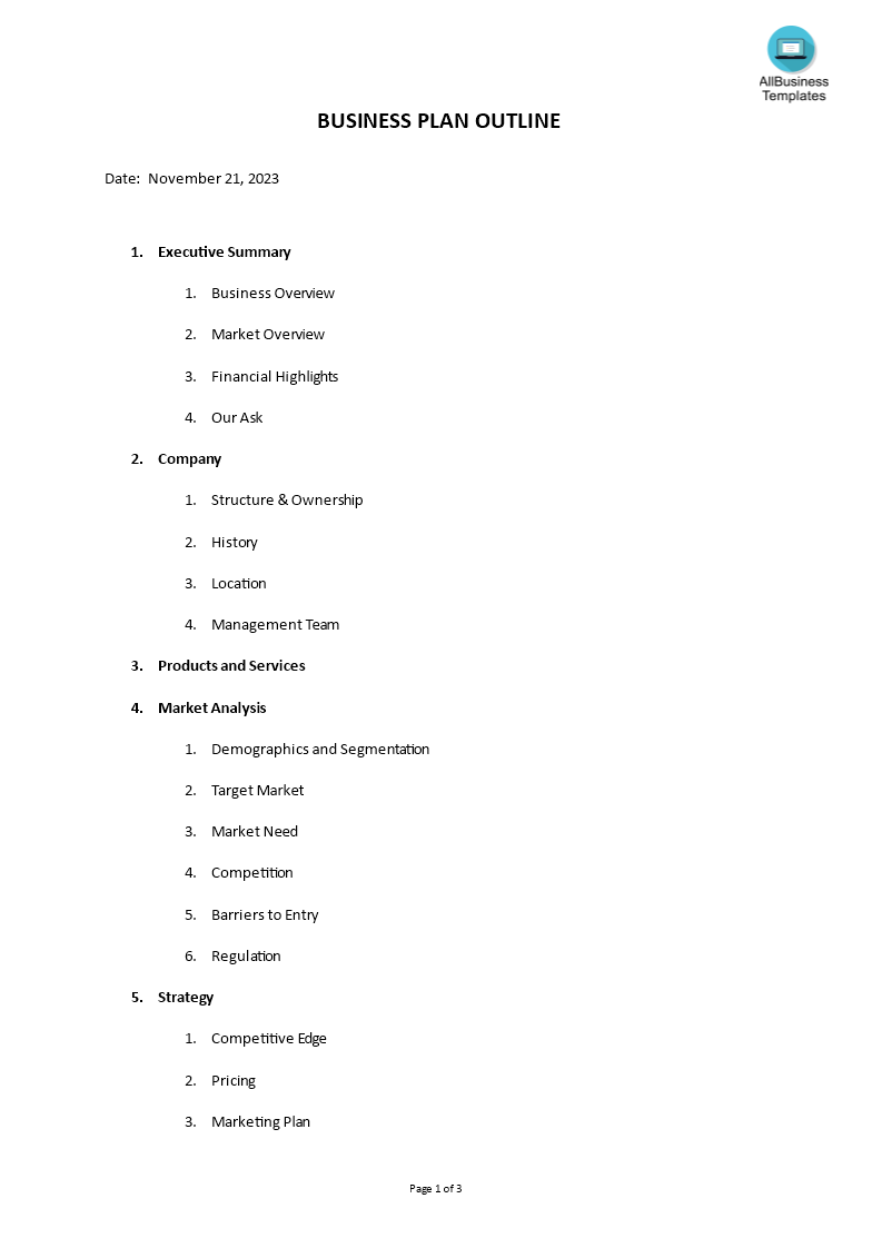 basic business plan outline template