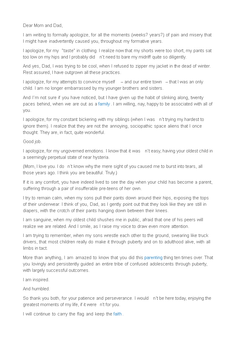 apology letter to parents modèles