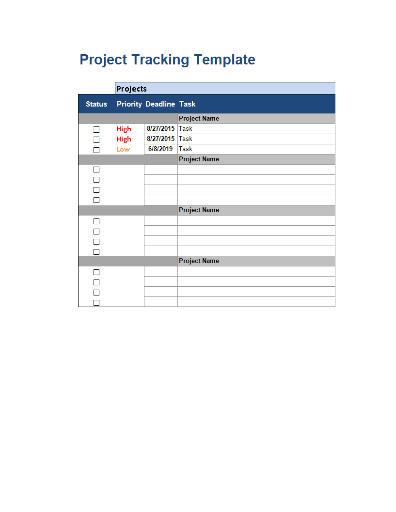 Multiple project tracking status report template 模板