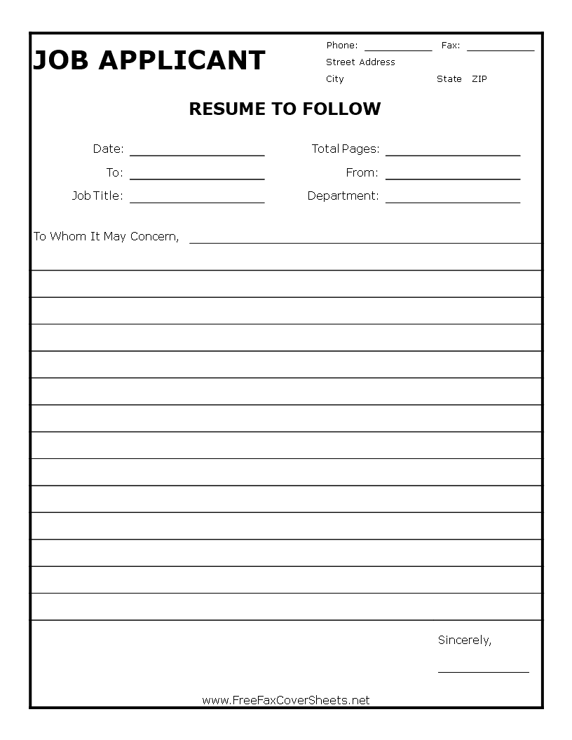 resume generic fax cover sheet template