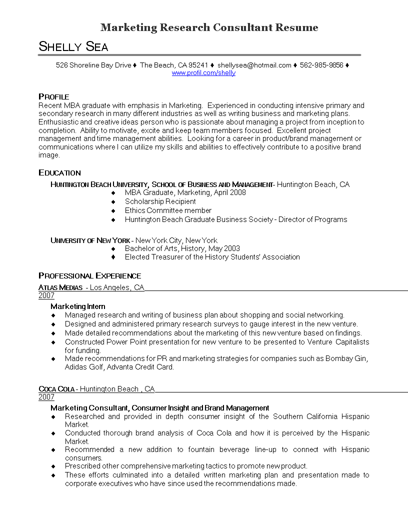 Marketing Research Consultant Resume main image