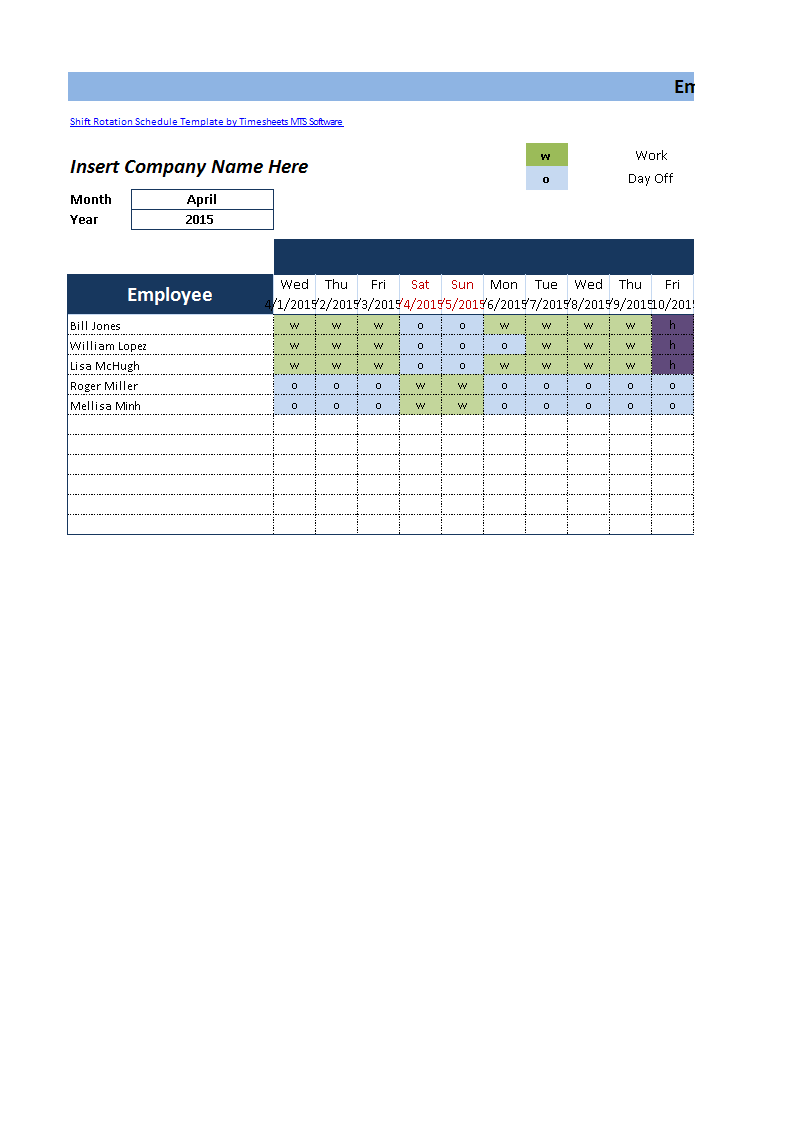 Dupont Schedule Template excel worksheet main image