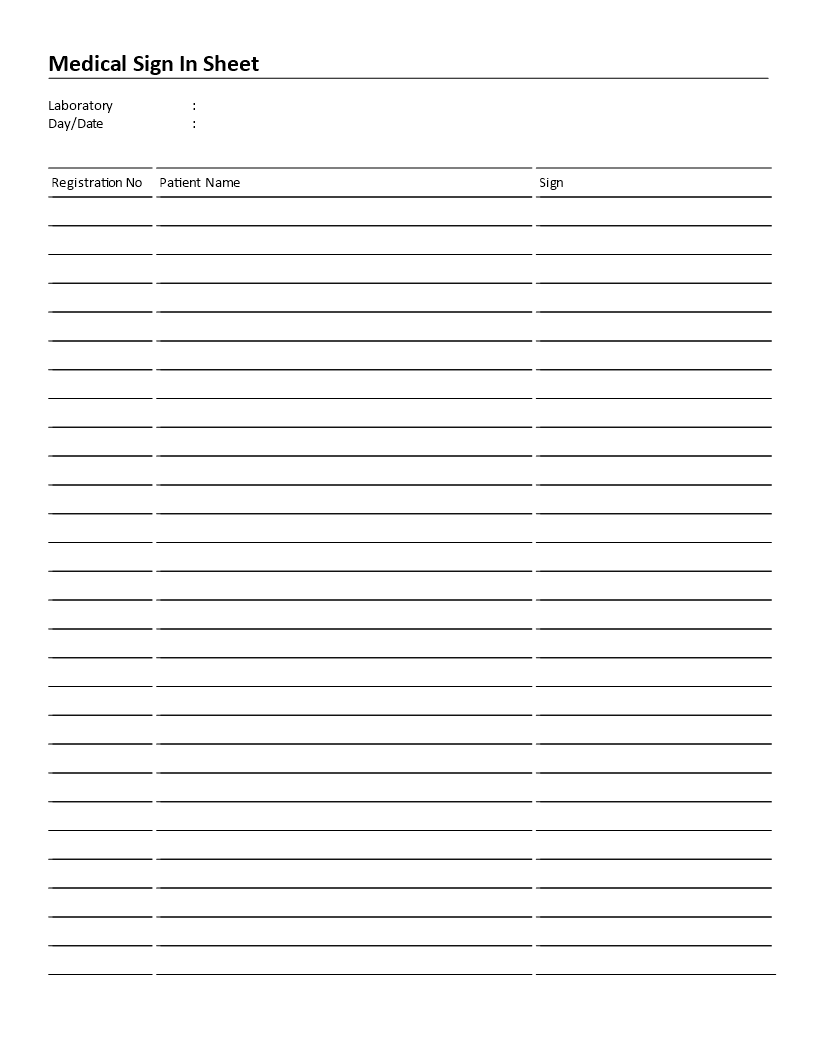 Medical Patient Sign-In Sheet 模板