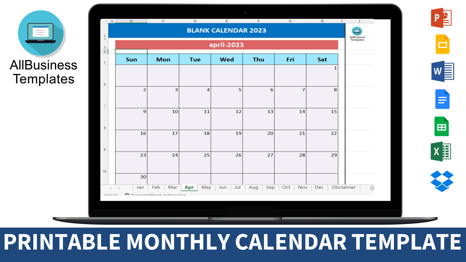 Printable Monthly Calendar sample 模板