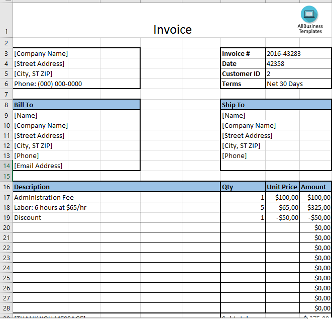 Invoice template (Basic Example) 模板