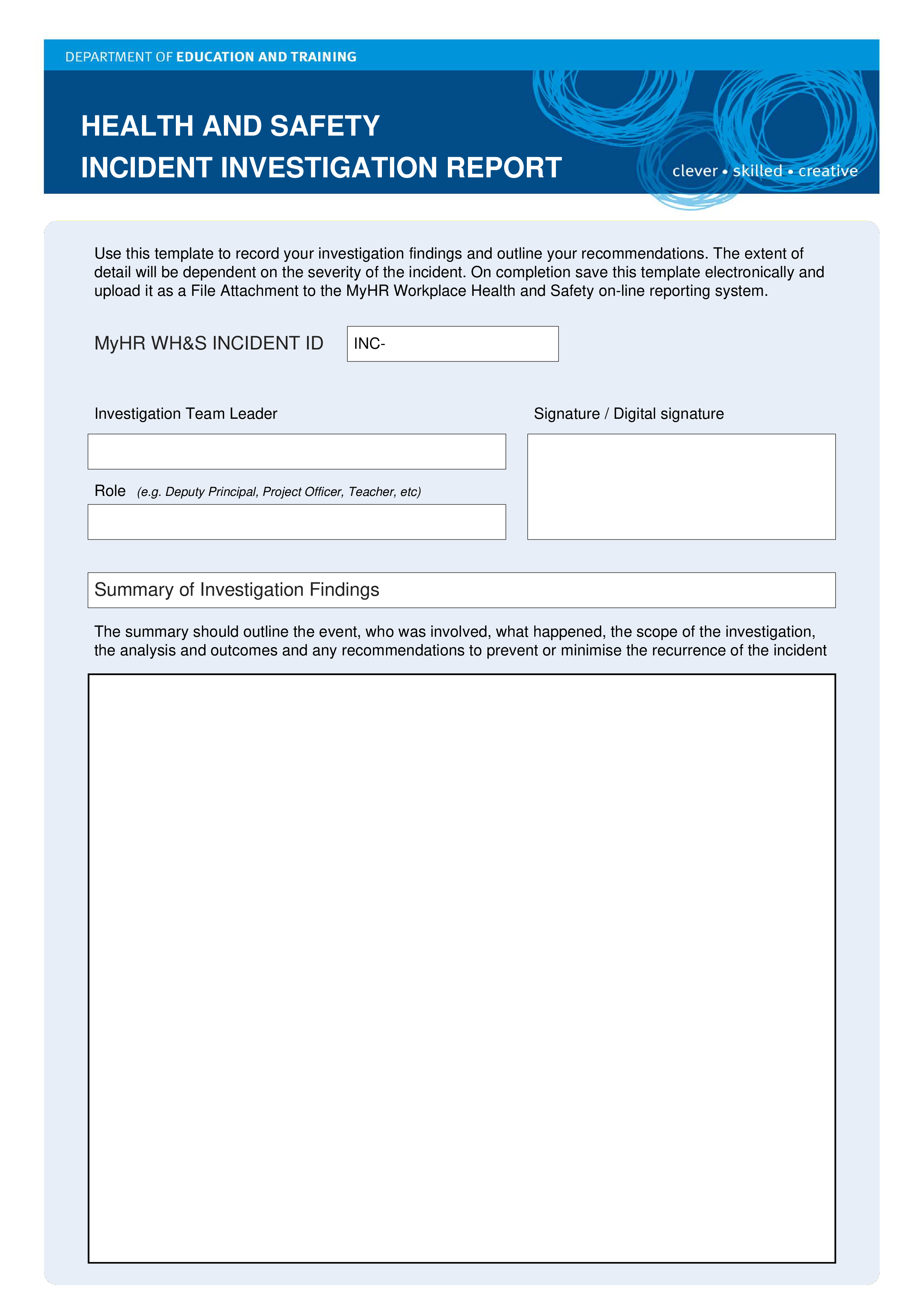 hse health safety incident investigation report template
