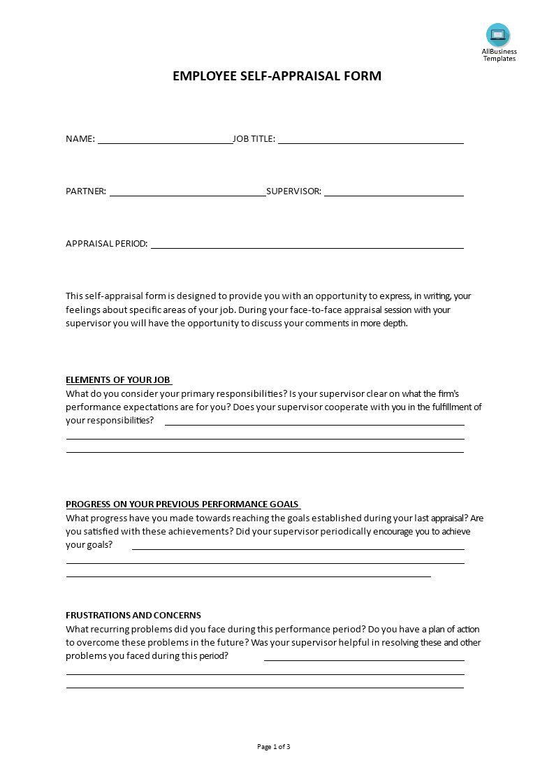 employee self appraisal form template