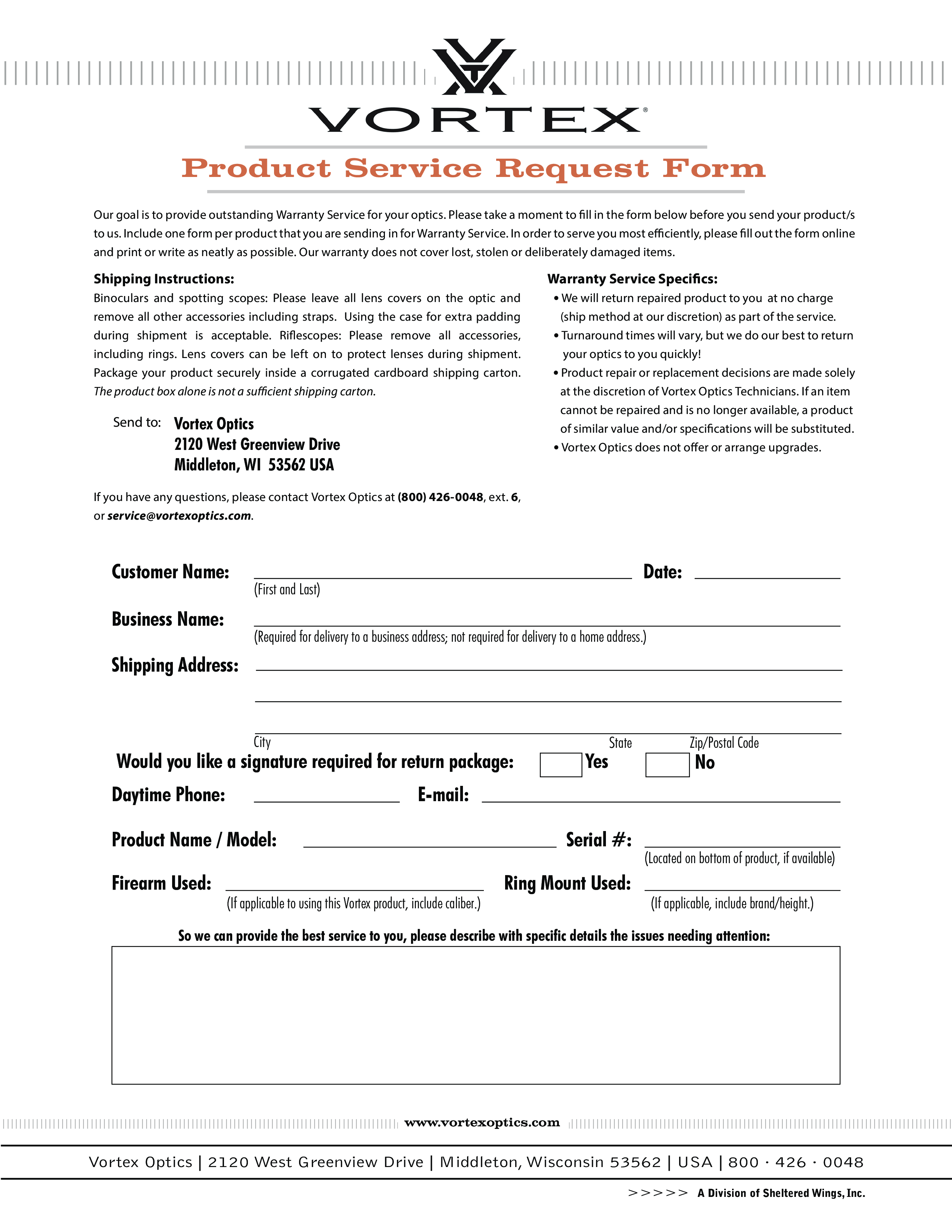 Sample Product Repair Order Form 1 main image