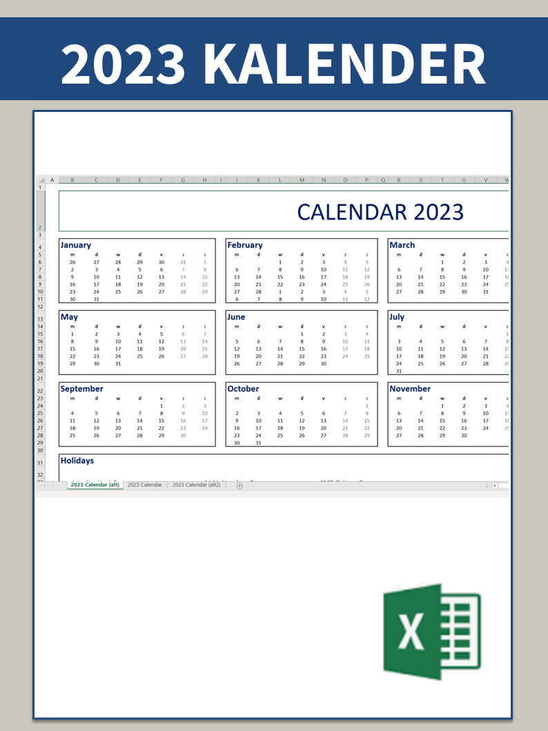 kalender 2023 excel voorbeeld afbeelding 