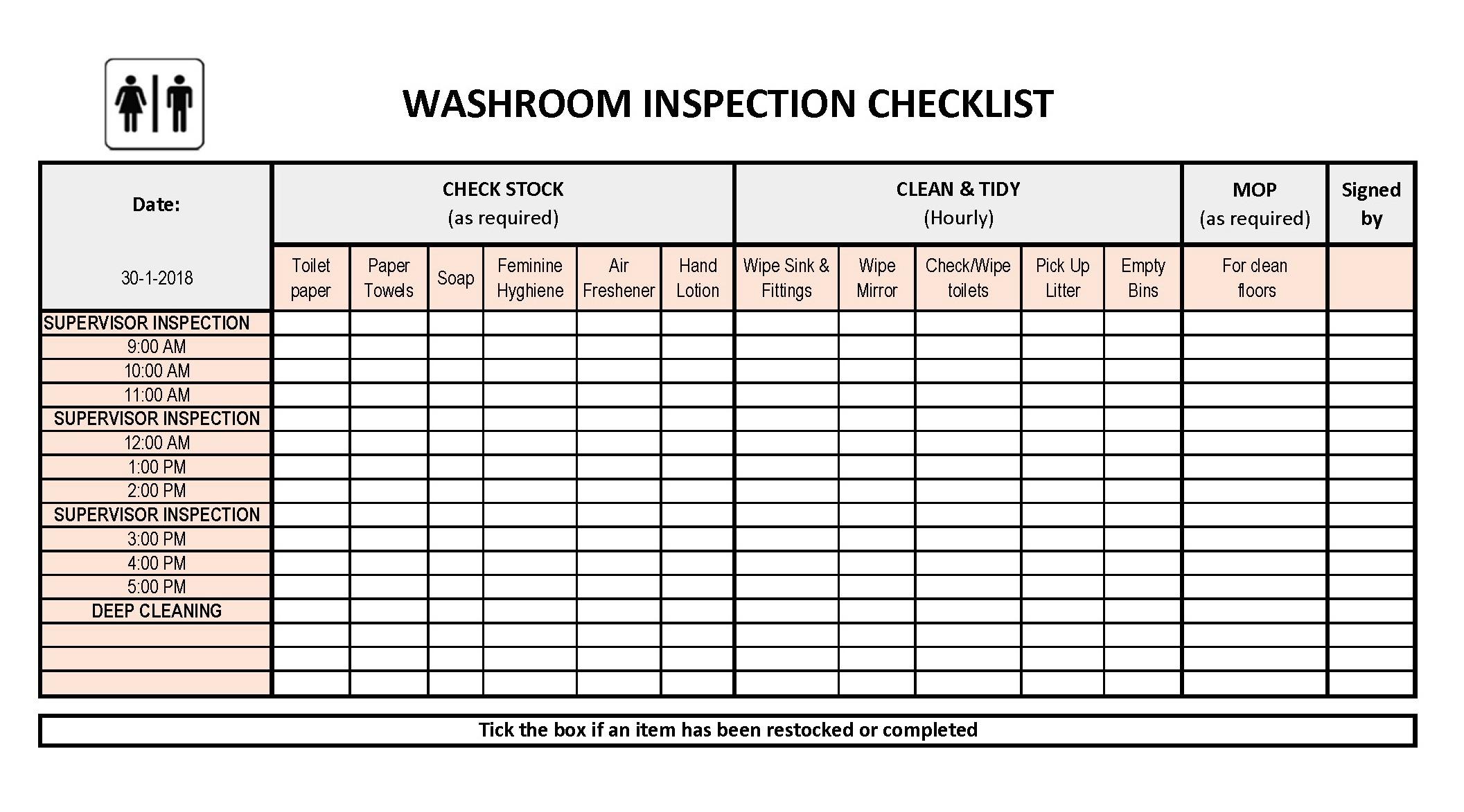 restroom cleaning checklist template