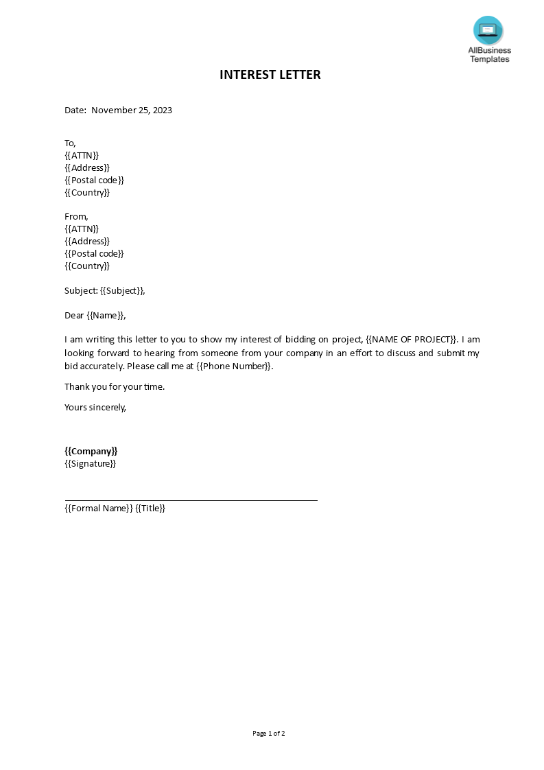 interest letter template