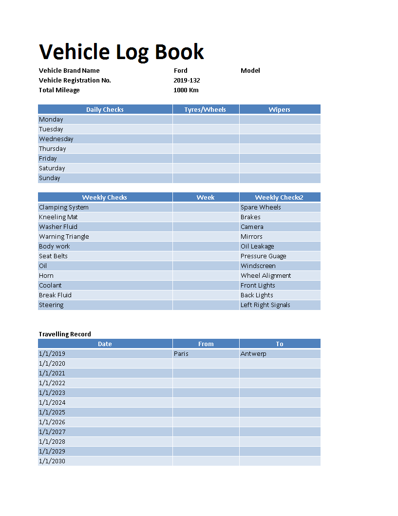 Vehicle Log Book Excel main image
