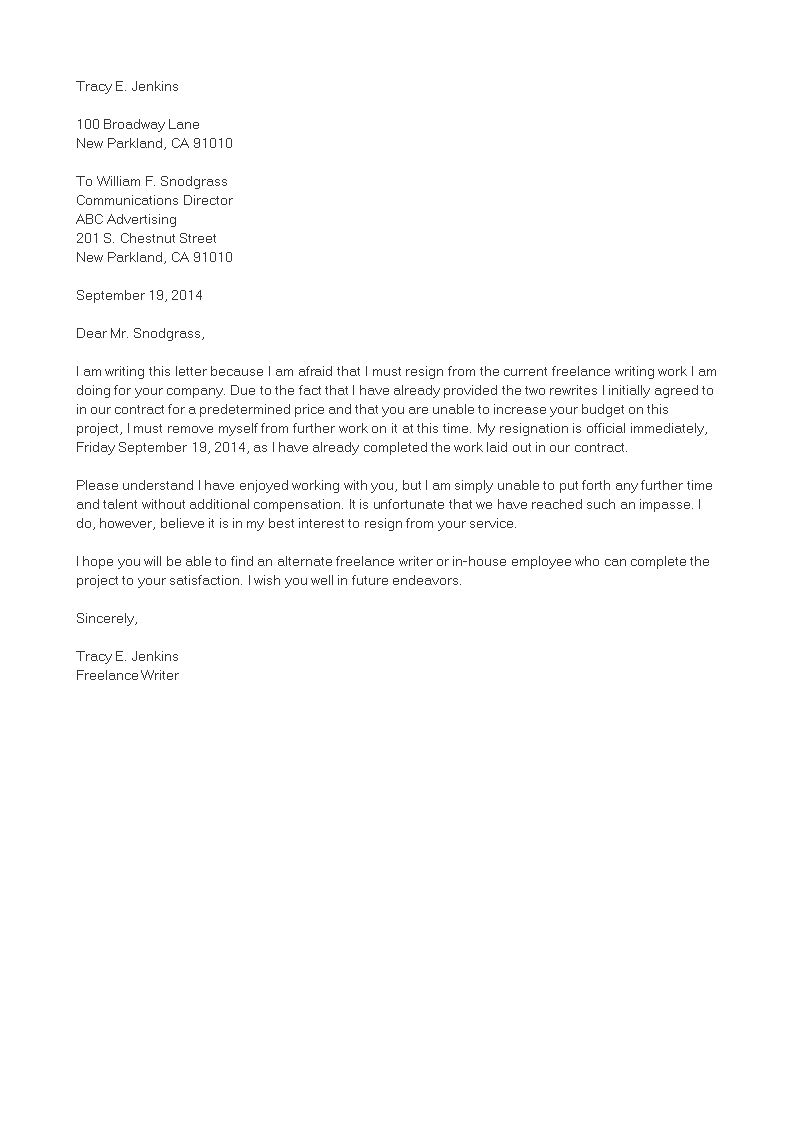 Official Independent Contractor Resignation Letter main image