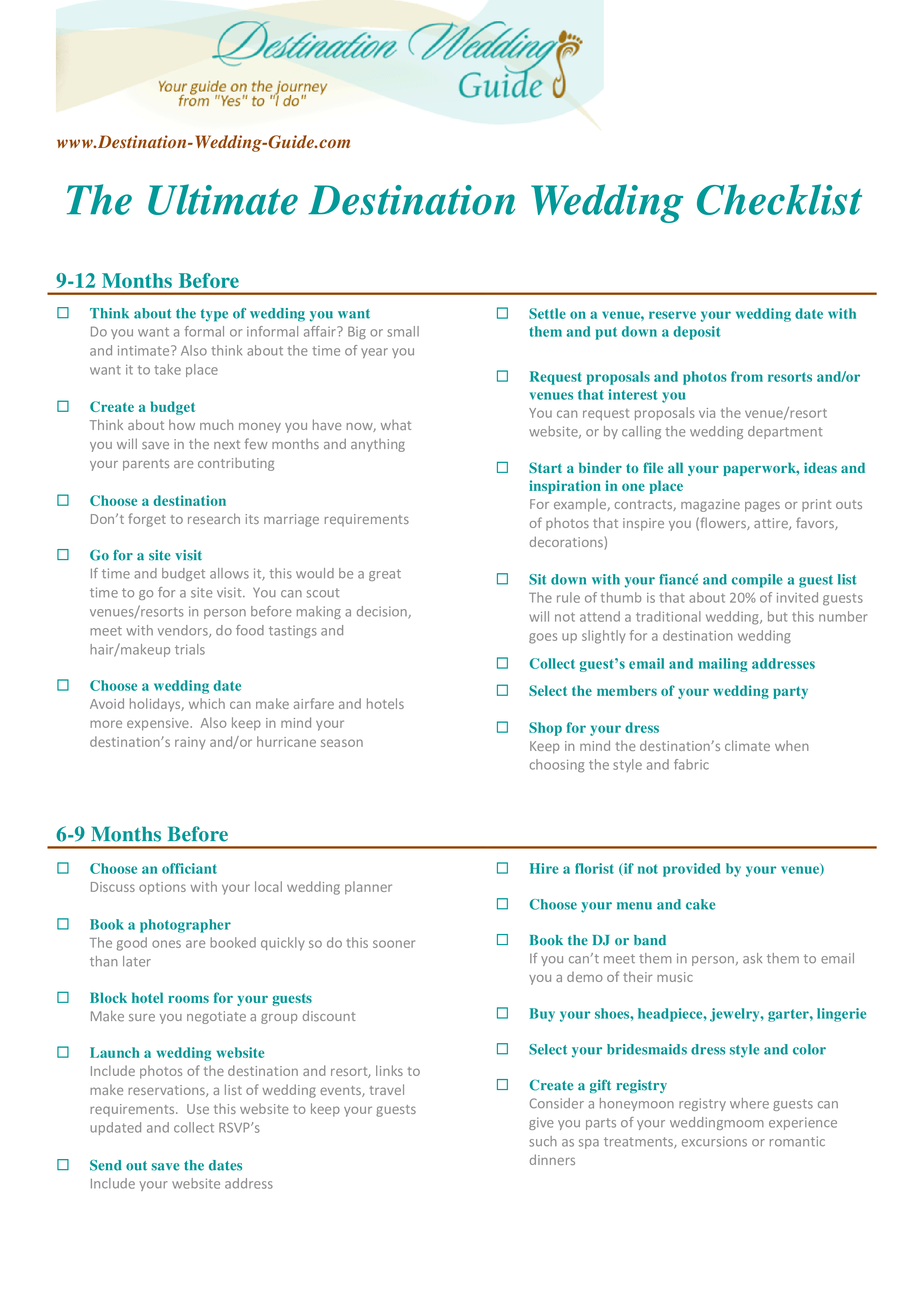 Ultimate Destination Wedding Checklist 模板