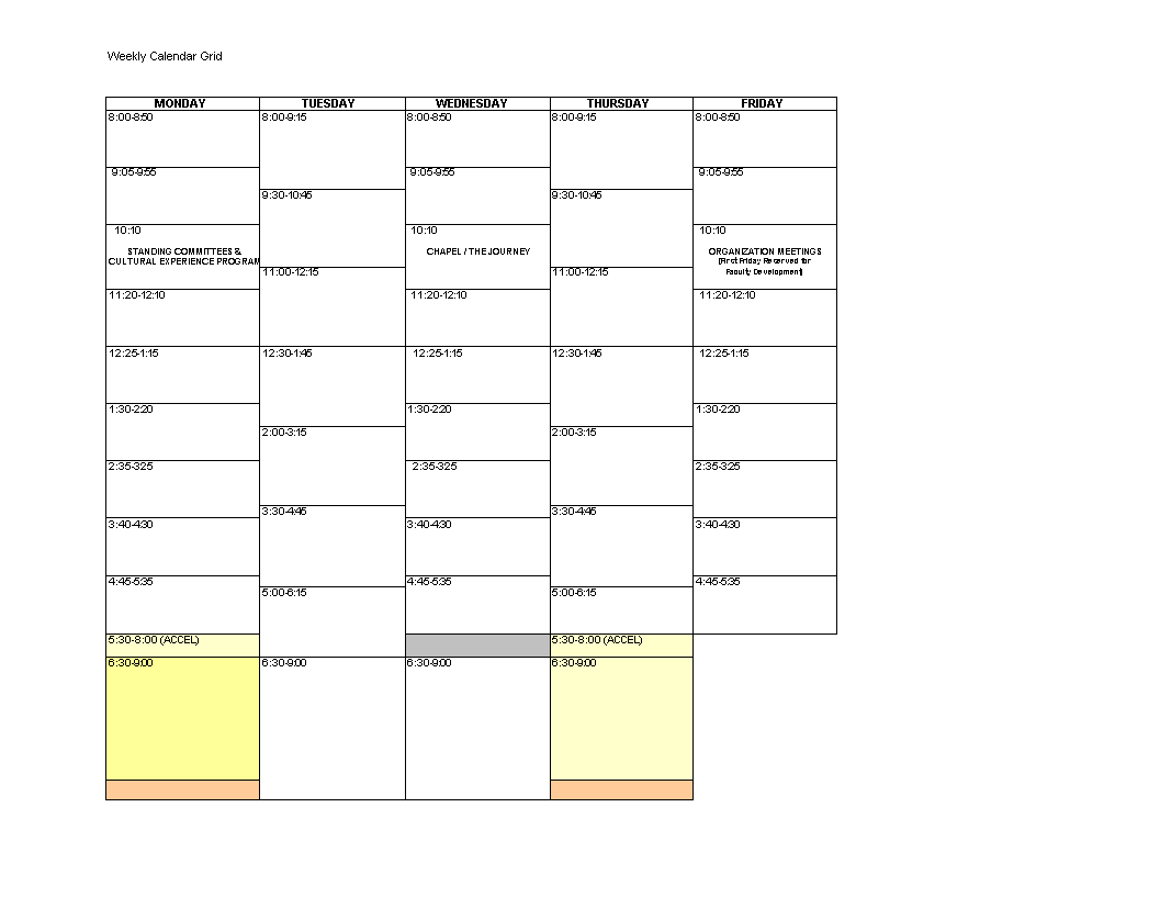 Excel Weekly Class Schedule 模板