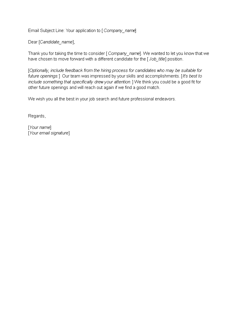 employer email rejection template
