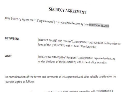 secrecy agreement template