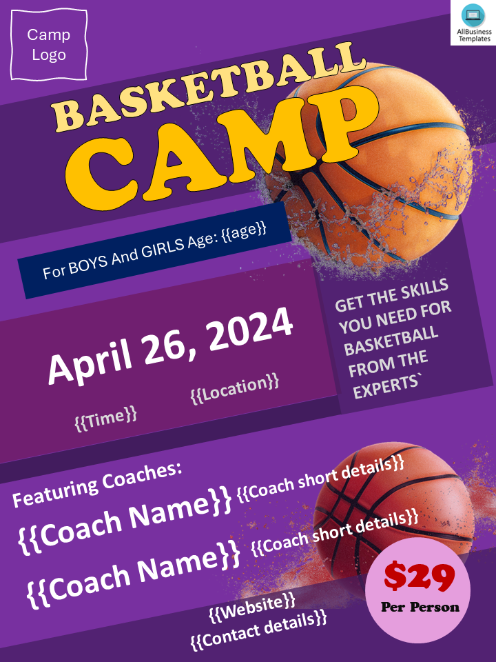 basketball camp flyer template voorbeeld afbeelding 