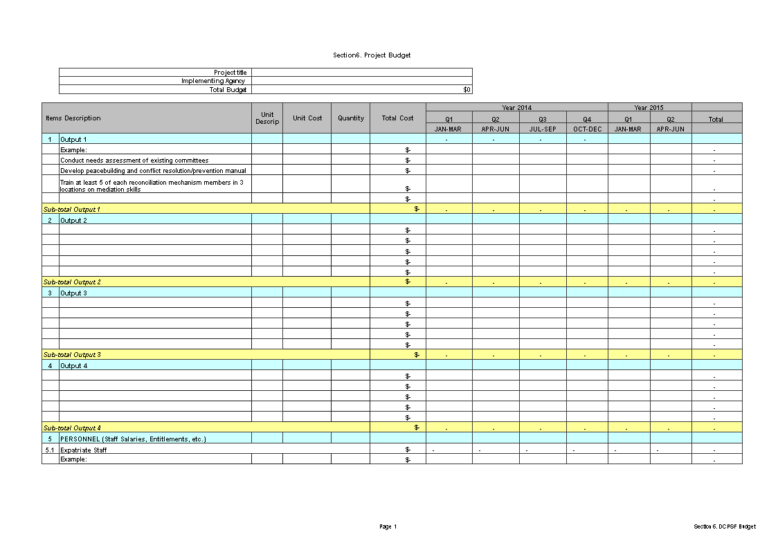 project budget excel template