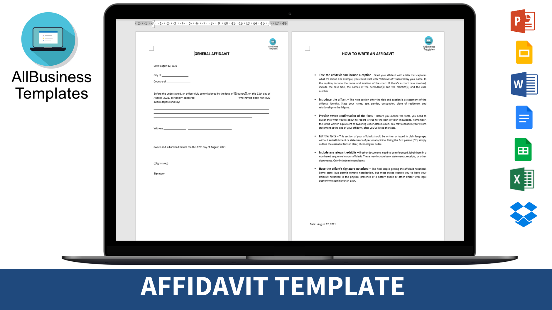 affidavit form template