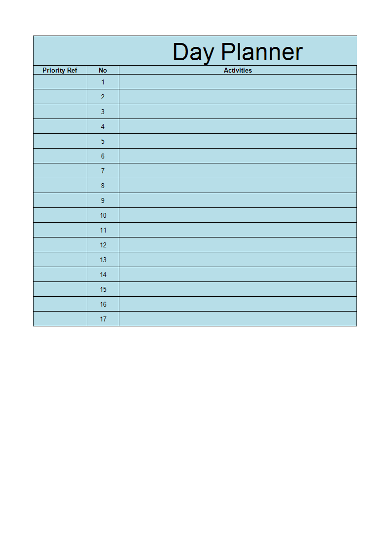 Day Planner Excel spreadsheet main image