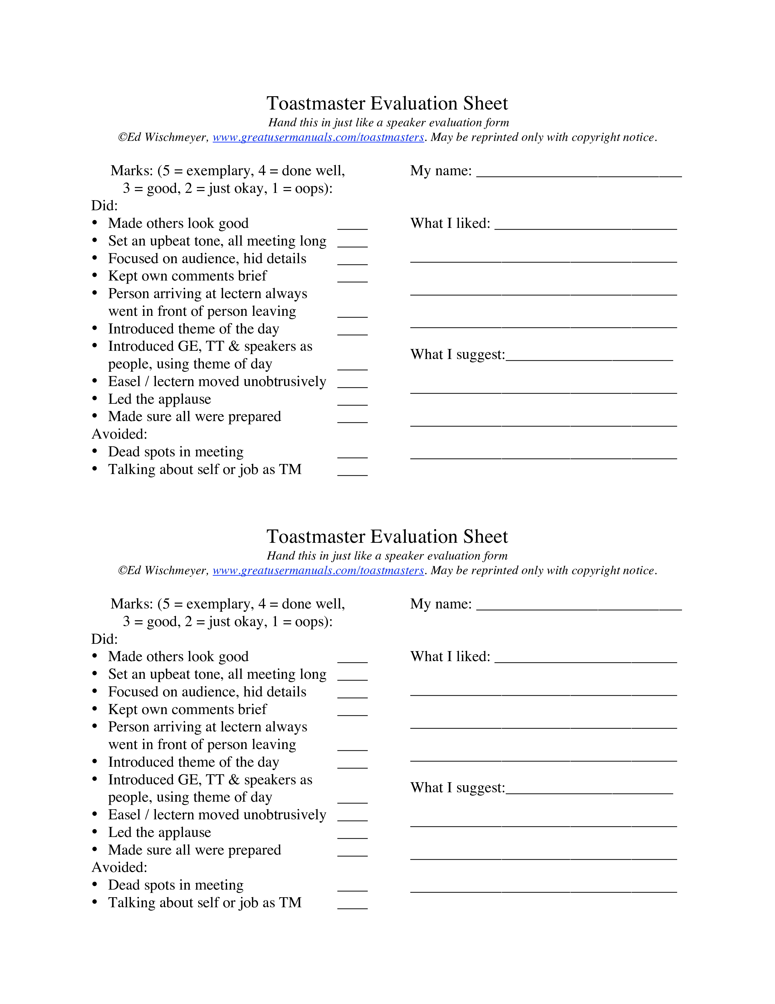 toastmaster evaluation template